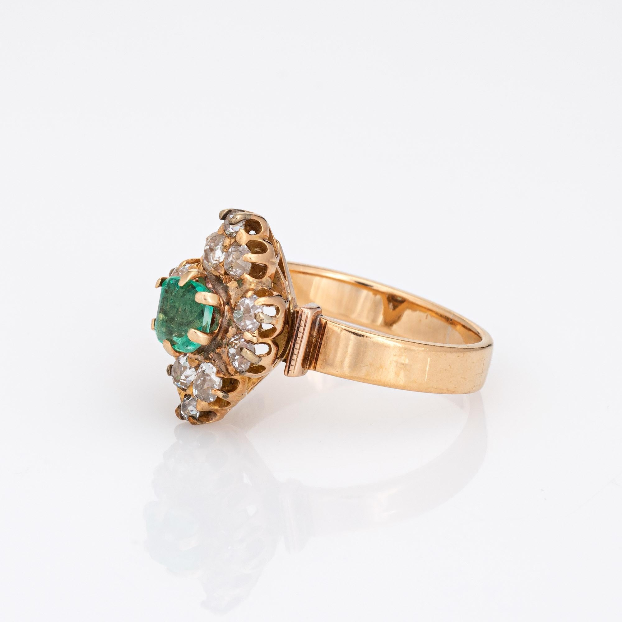 Antique Victorian Emerald Diamond Ring 18k Yellow Gold Vintage Fine Jewelry 5.5 In Good Condition For Sale In Torrance, CA
