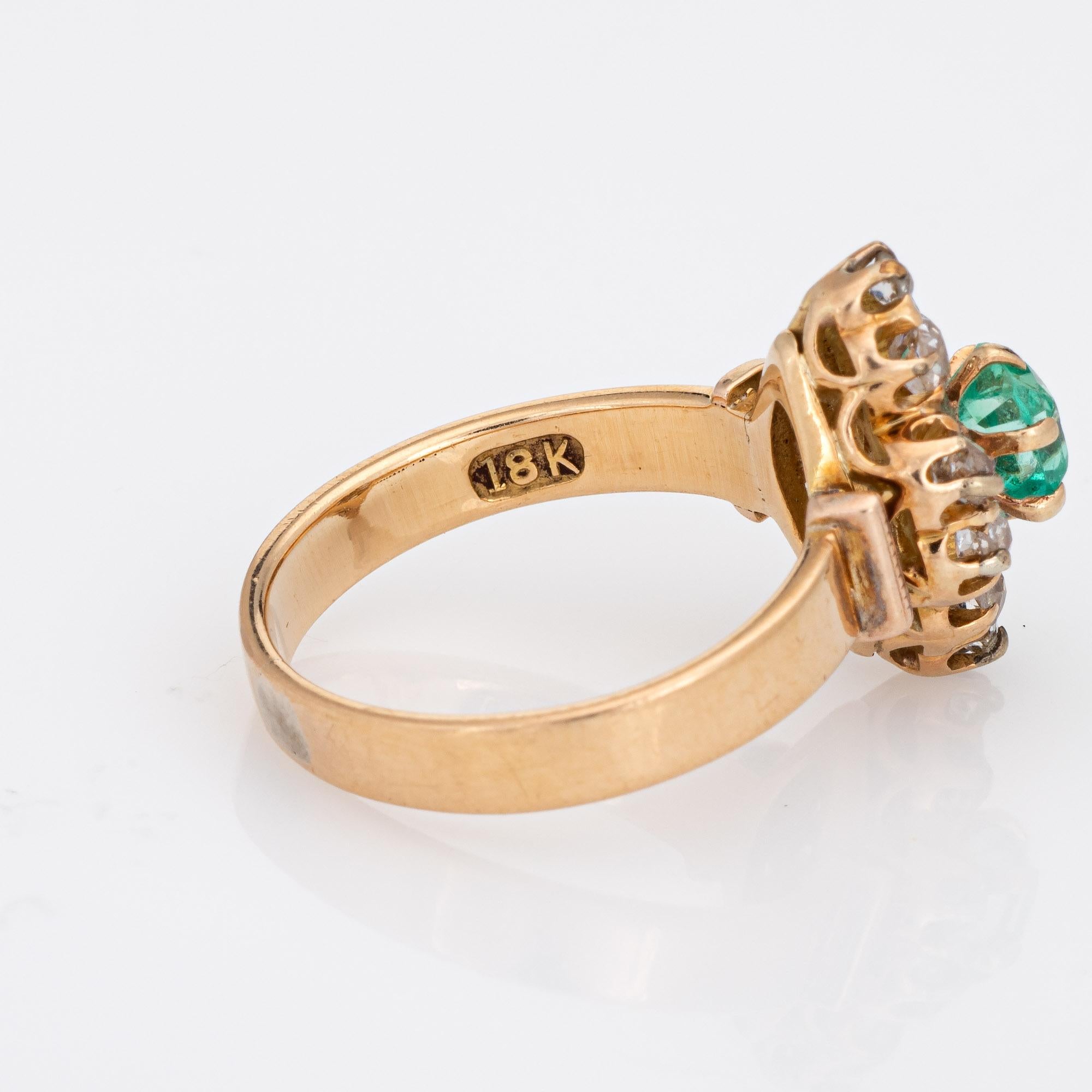 Antique Victorian Emerald Diamond Ring 18k Yellow Gold Vintage Fine Jewelry 5.5 For Sale 2