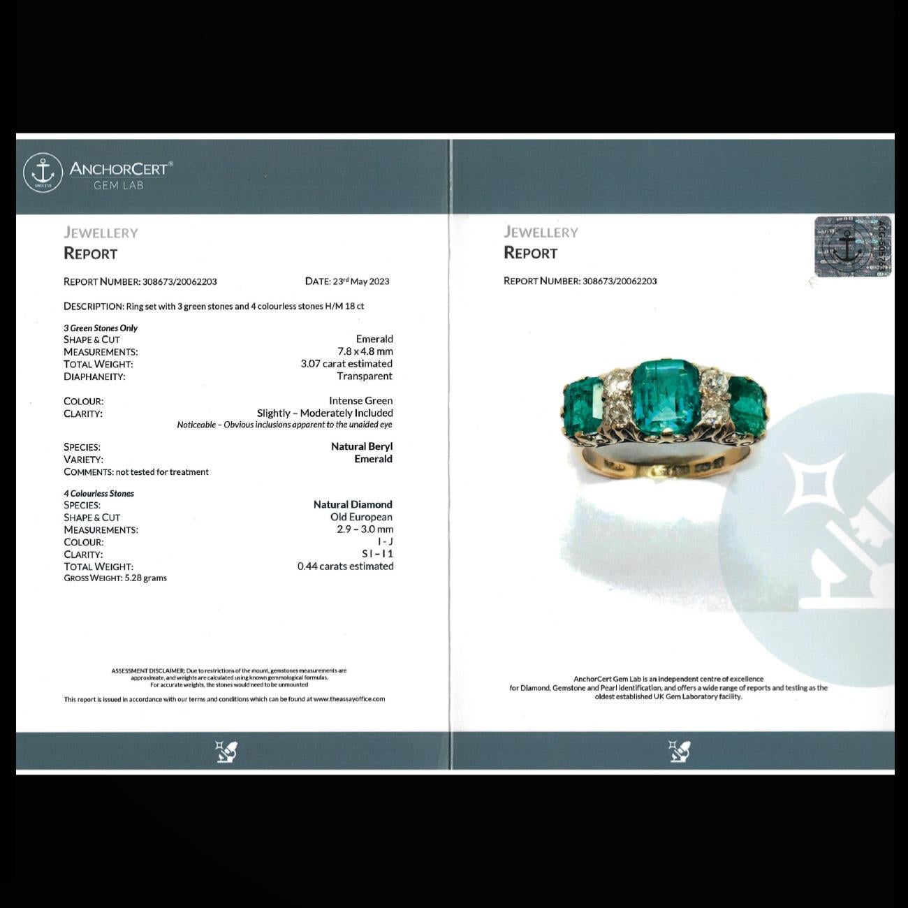 Antiker viktorianischer Smaragd-Diamant-Ring mit 3,07 Karat Smaragd, datiert 1900, zertifiziert im Angebot 4