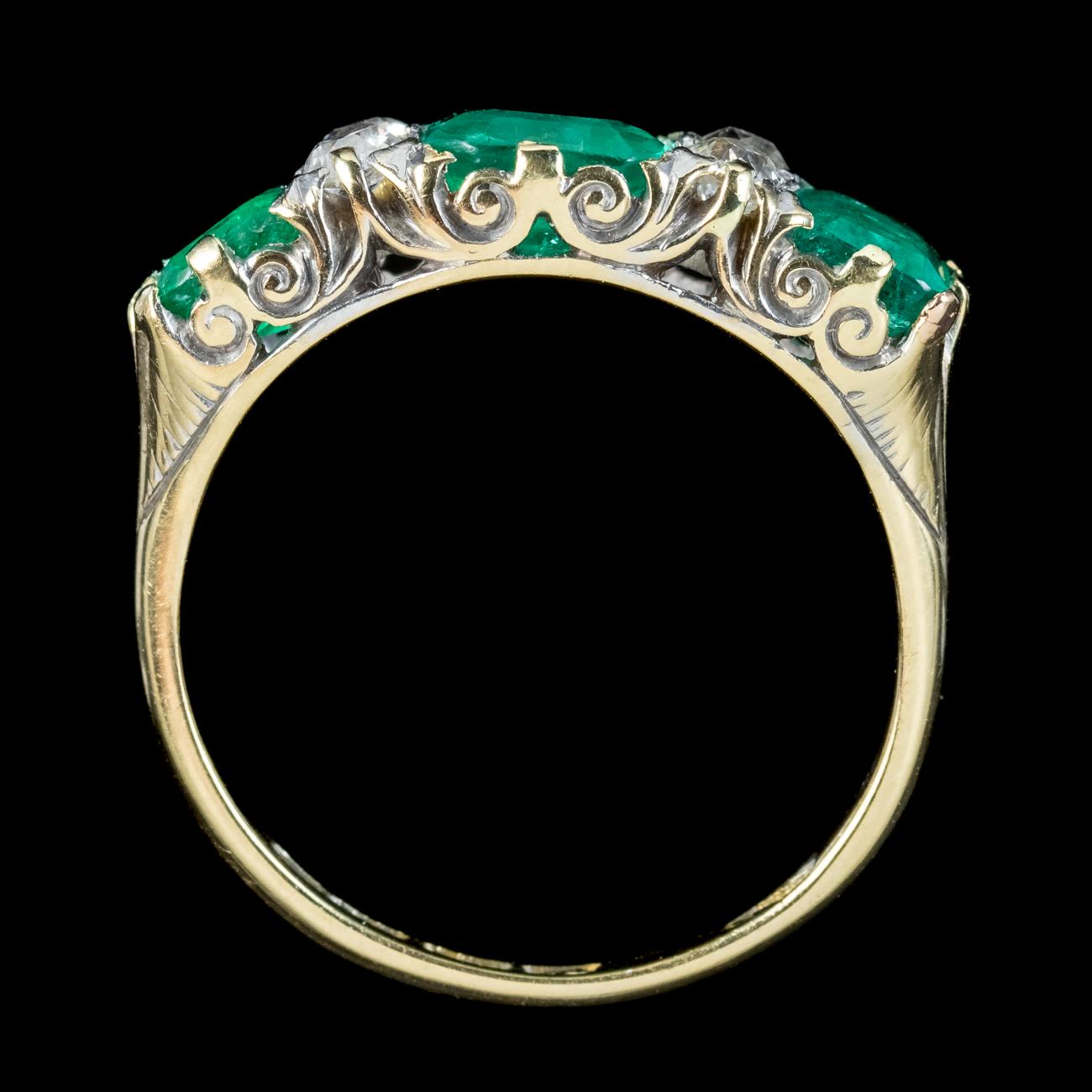 Antique Victorian Emerald Diamond Ring 3.07ct Emerald Dated 1900 With Cert For Sale 2