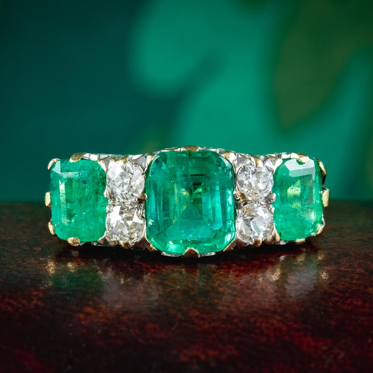 Antique Victorian Emerald Diamond Ring 3.07ct Emerald Dated 1900 With Cert For Sale 4