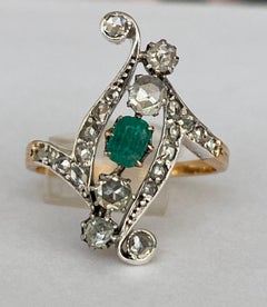 Antique Edwardian Emerald & Diamond Ring in Gold and Silver