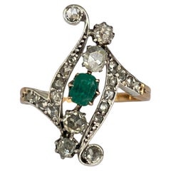 Antique Edwardian Emerald & Diamond Ring in Gold and Silver