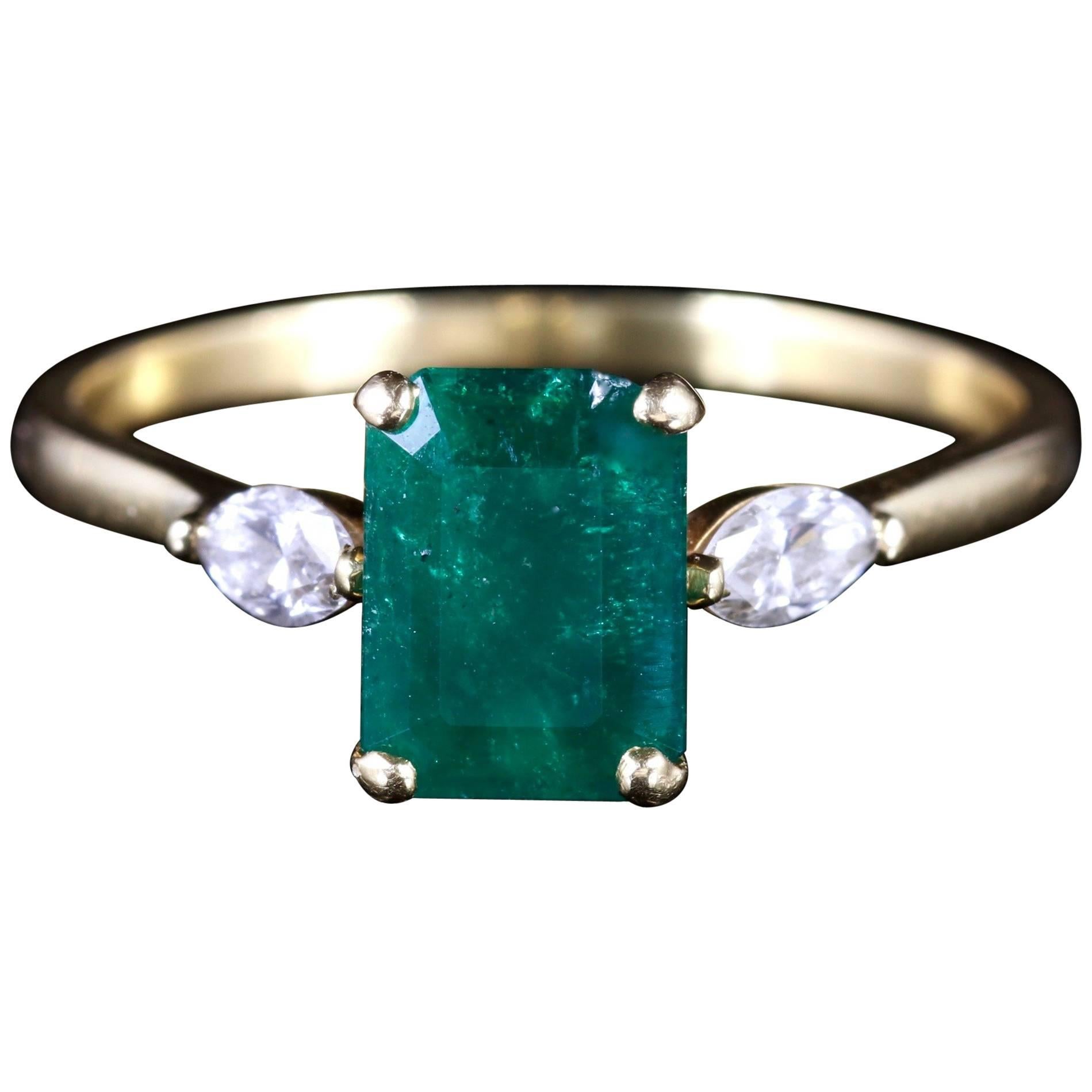 Antique Victorian Emerald Diamond Trilogy Ring 18 Carat, circa 1900