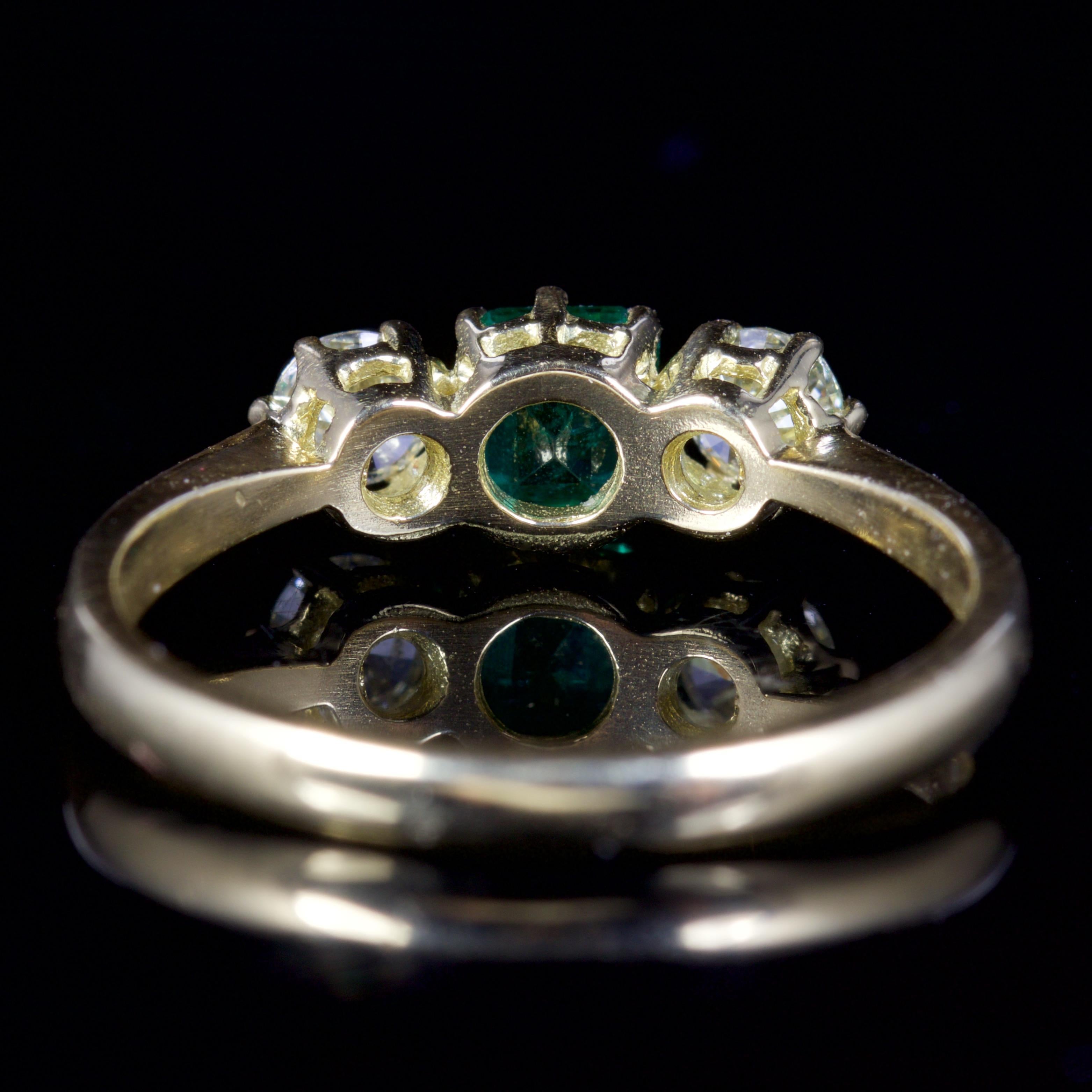 Women's Antique Victorian Emerald Diamond Trilogy Ring 18 Carat Gold, circa 1900