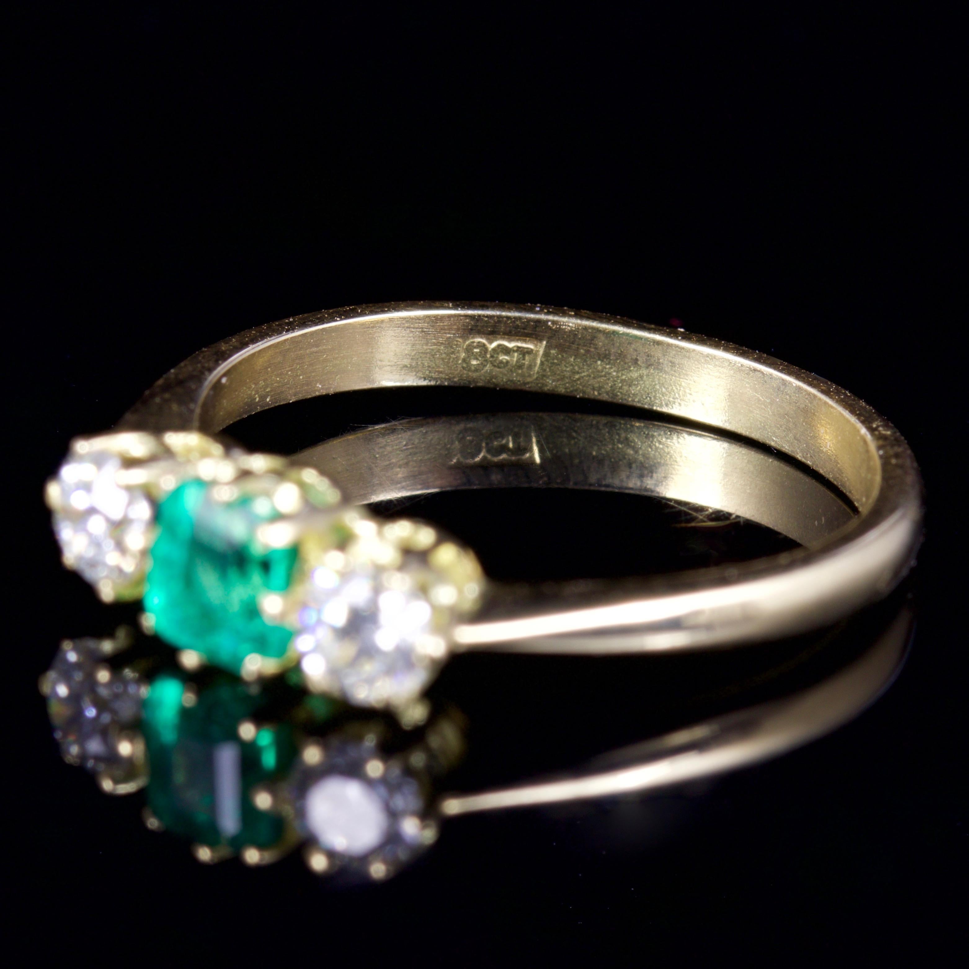 Antique Victorian Emerald Diamond Trilogy Ring 18 Carat Gold, circa 1900 2