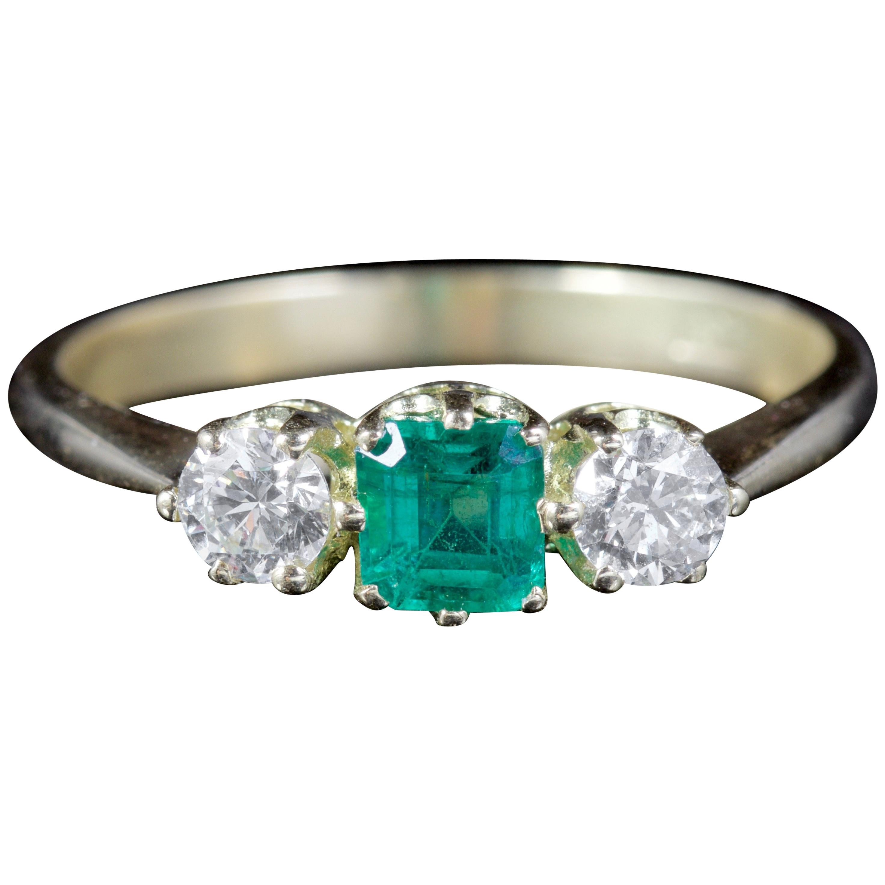Antique Victorian Emerald Diamond Trilogy Ring 18 Carat Gold, circa 1900
