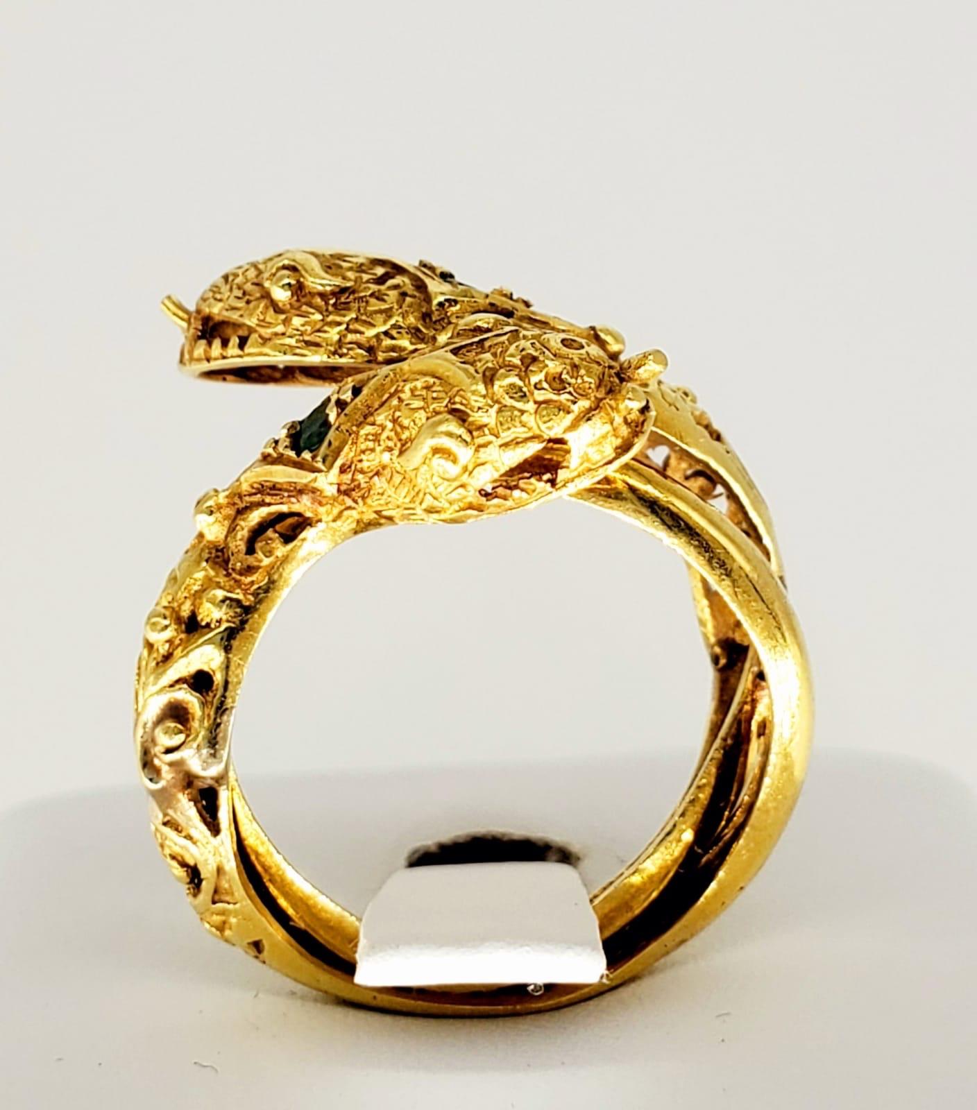 Antique Victorian Emerald Double Snake Ring 750 Gold For Sale 1