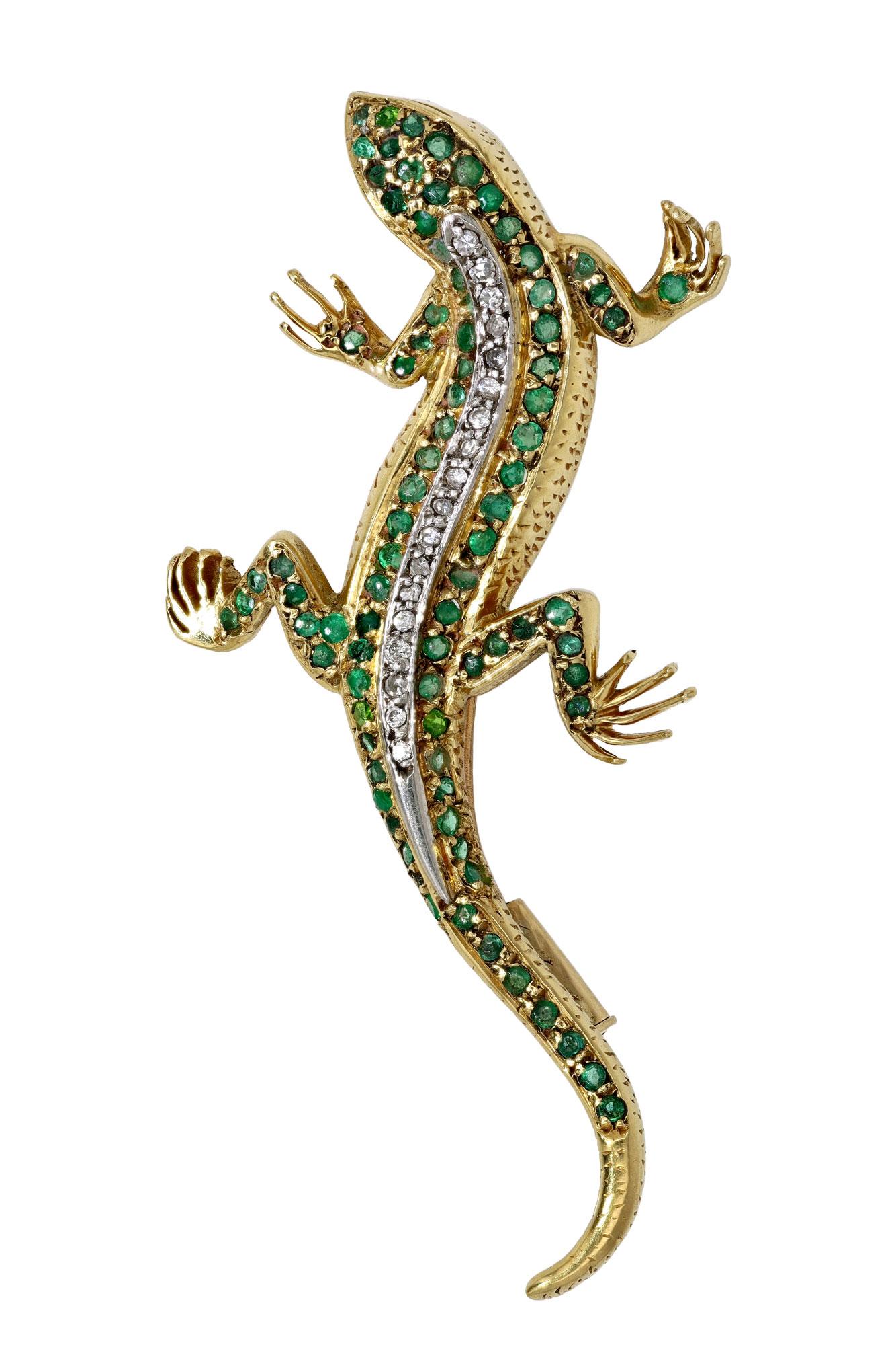 Antique Victorian Emerald Lizard Brooch Pin In Good Condition For Sale In Santa Barbara, CA