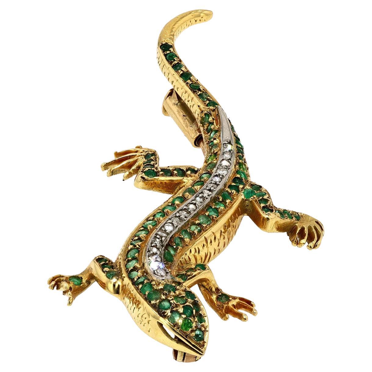 Antique Victorian Emerald Lizard Brooch Pin For Sale