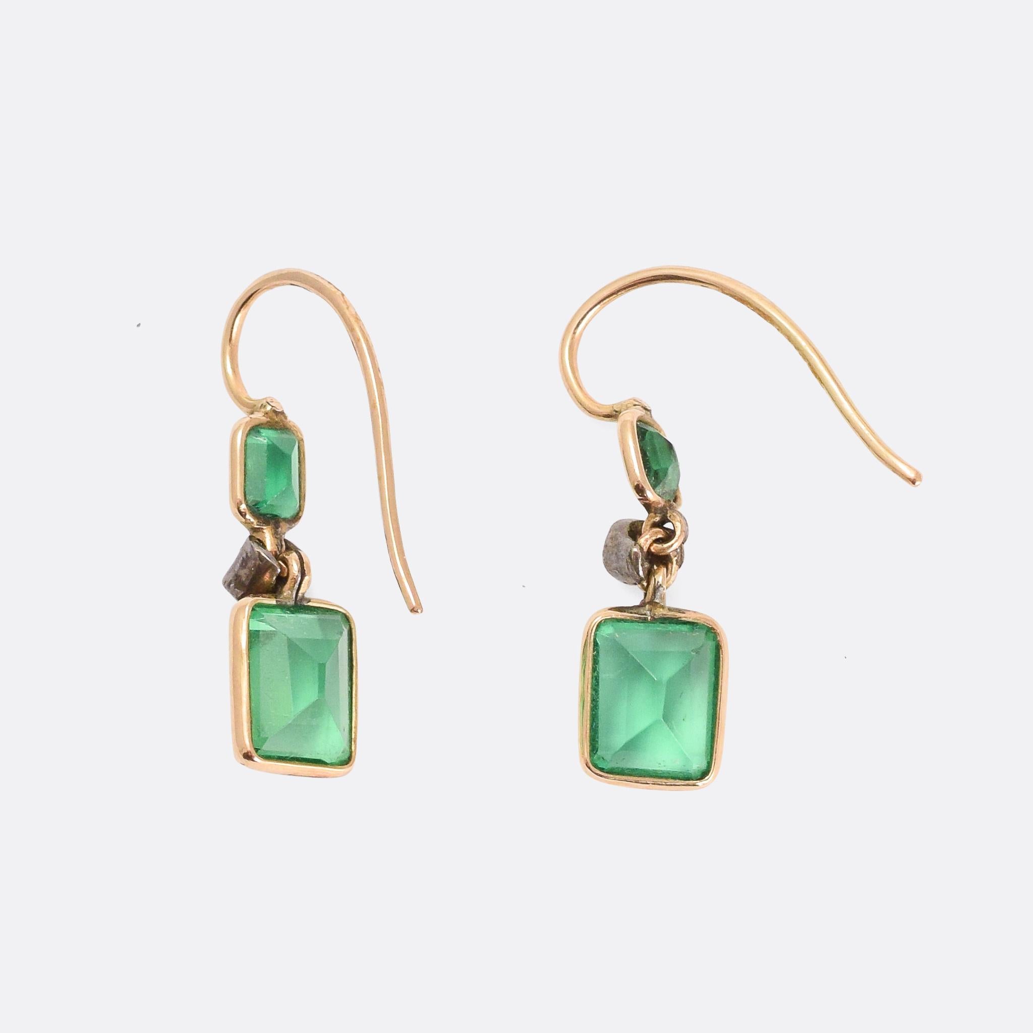 Late Victorian Antique Victorian Emerald Paste Diamond Earrings