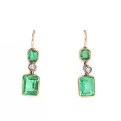 Antique Victorian Emerald Paste Diamond Earrings