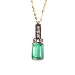 Antique Victorian Emerald Paste and Diamond Pendant Necklace
