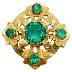Antique Victorian Emerald Paste Target Brooch 1890s