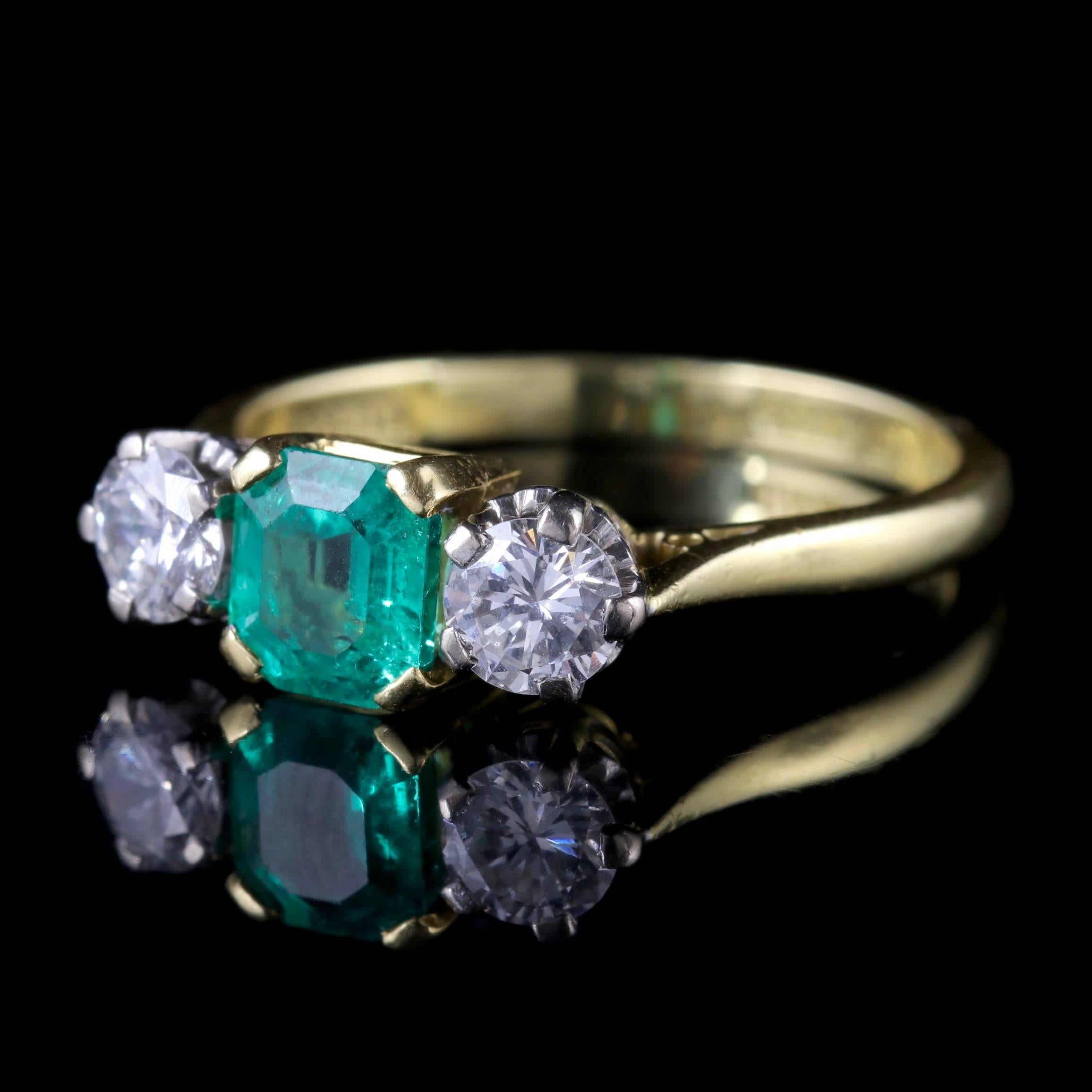 To read more please click continue reading below-

This genuine antique Victorian natural Emerald and old brilliant cut Diamond ring is Victorian, Circa 1900.

This particular Emerald is approx 0.80ct and has a fabulous green hue projecting from