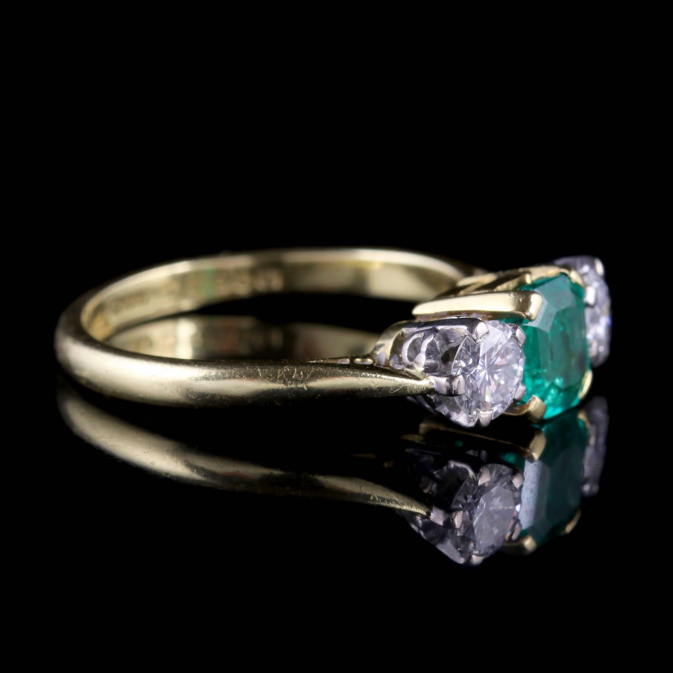 Antique Victorian Emerald Ring Diamond Trilogy Ring, circa 1900 In Excellent Condition In Lancaster, Lancashire