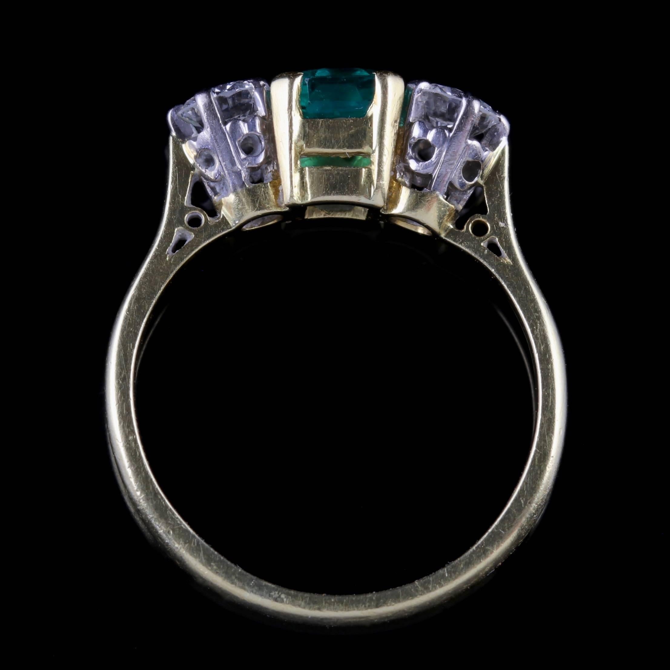 Antique Victorian Emerald Ring Diamond Trilogy Ring, circa 1900 1