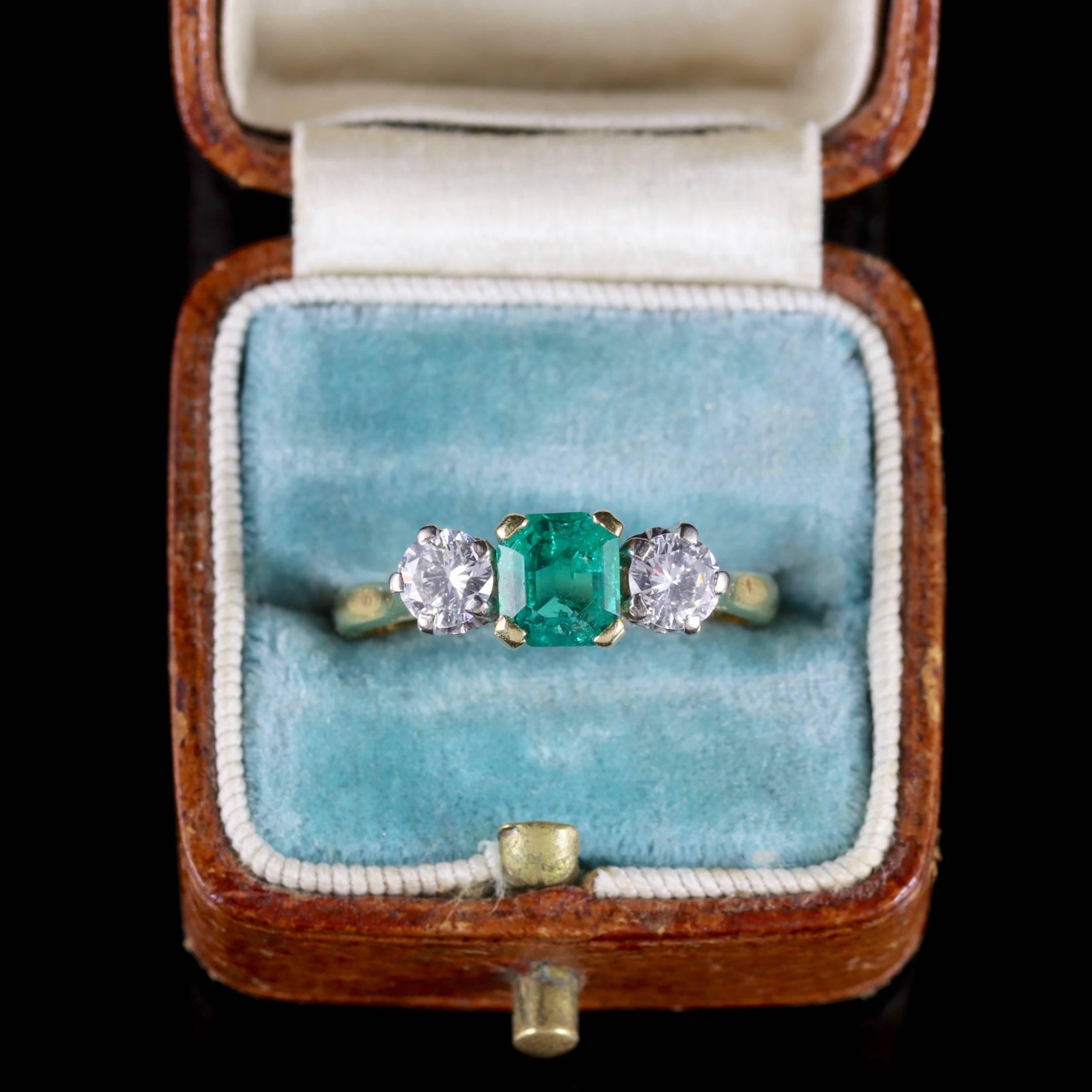 Antique Victorian Emerald Ring Diamond Trilogy Ring, circa 1900 2