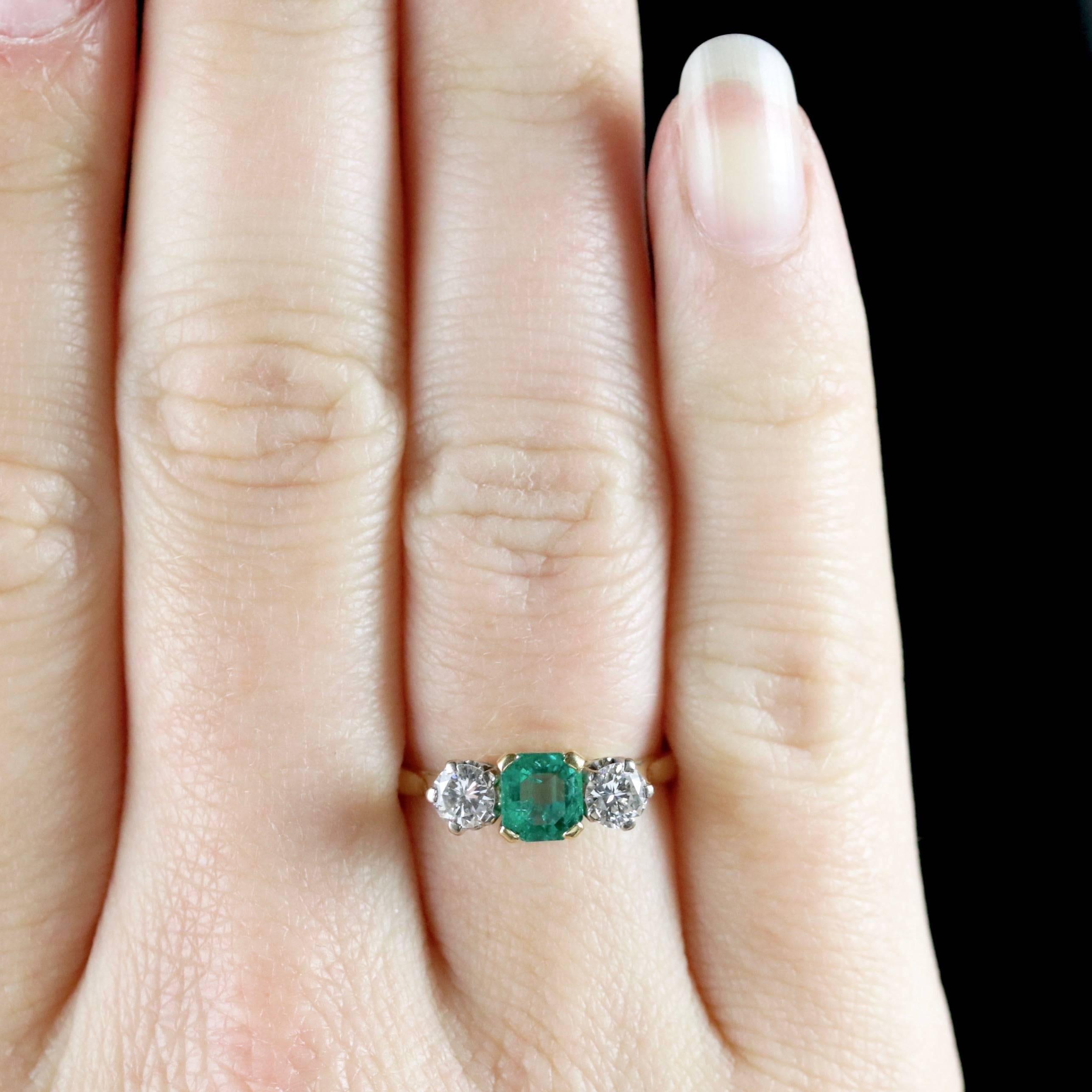 Antique Victorian Emerald Ring Diamond Trilogy Ring, circa 1900 3