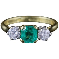 Antique Victorian Emerald Ring Diamond Trilogy Ring, circa 1900