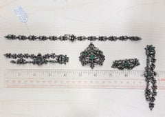 Antique Victorian Emerald Rose Cut Diamond Silver/Gold Parure Suite Necklace