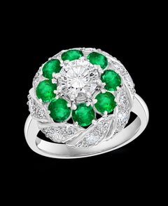 Antique Victorian Emerald and Solitaire Diamond Ring in Platinum Estate