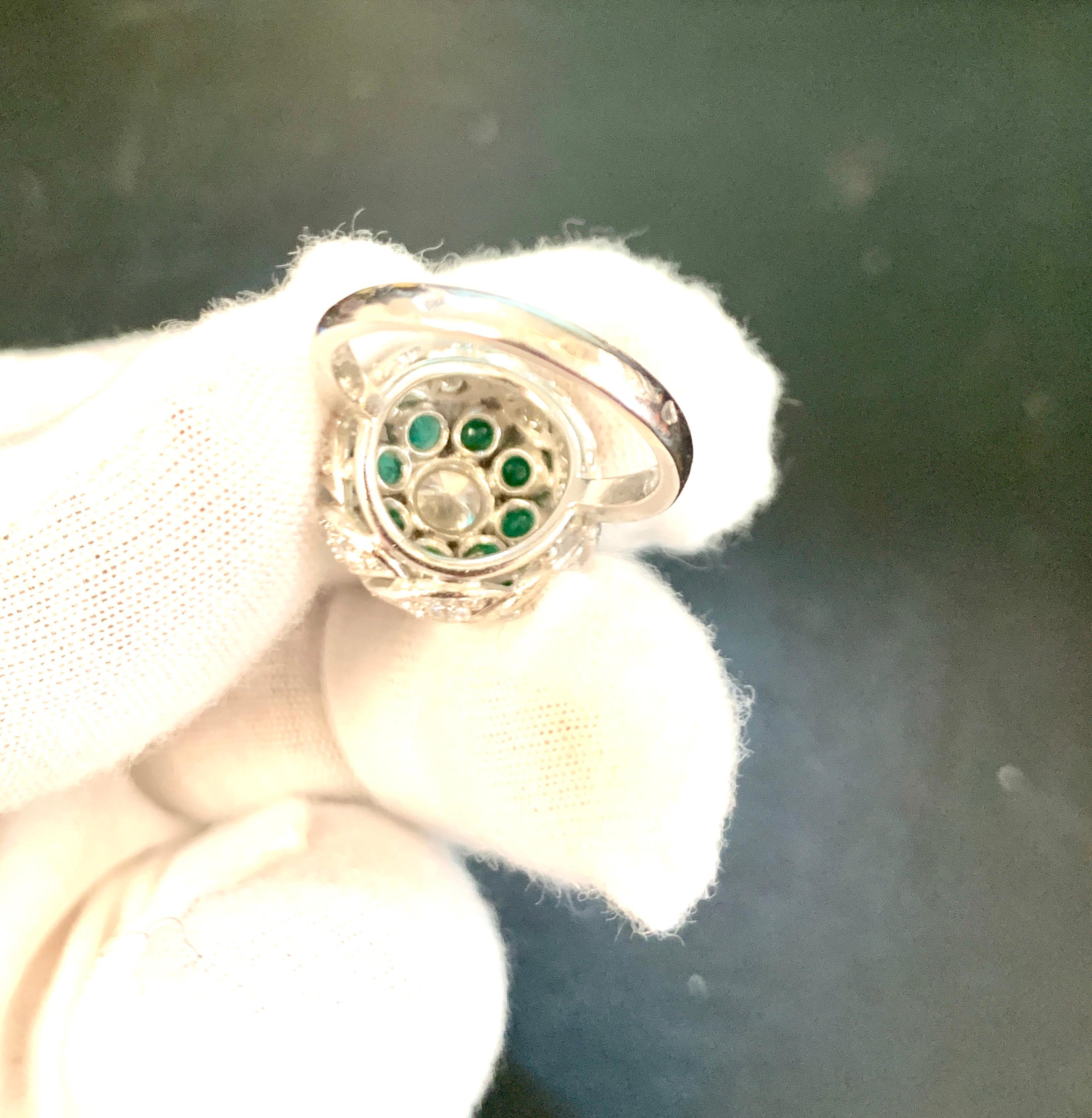 Women's Antique Victorian Emerald and Solitaire Diamond Ring in Platinum Estate For Sale
