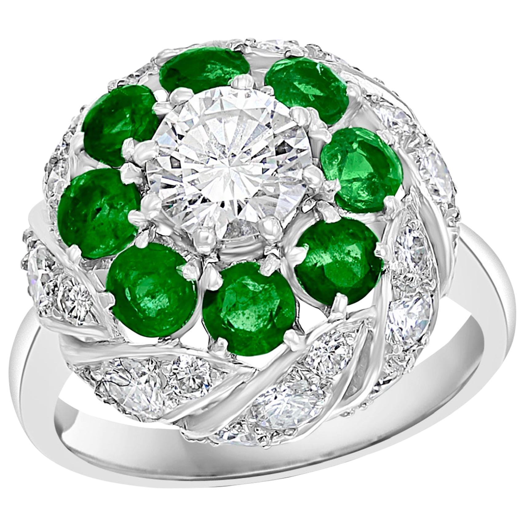 Antique Victorian Emerald and Solitaire Diamond Ring in Platinum Estate