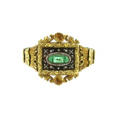 Antique Victorian Emeralds & Diamonds Bracelet, 14kt Yellow Gold & Silver, c1880