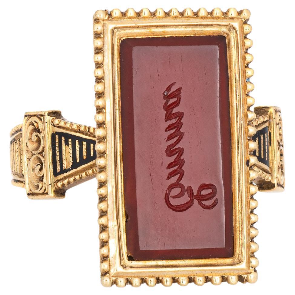 Antique Victorian Emma Ring Carnelian Wax Seal 18k Yellow Gold Jewelry