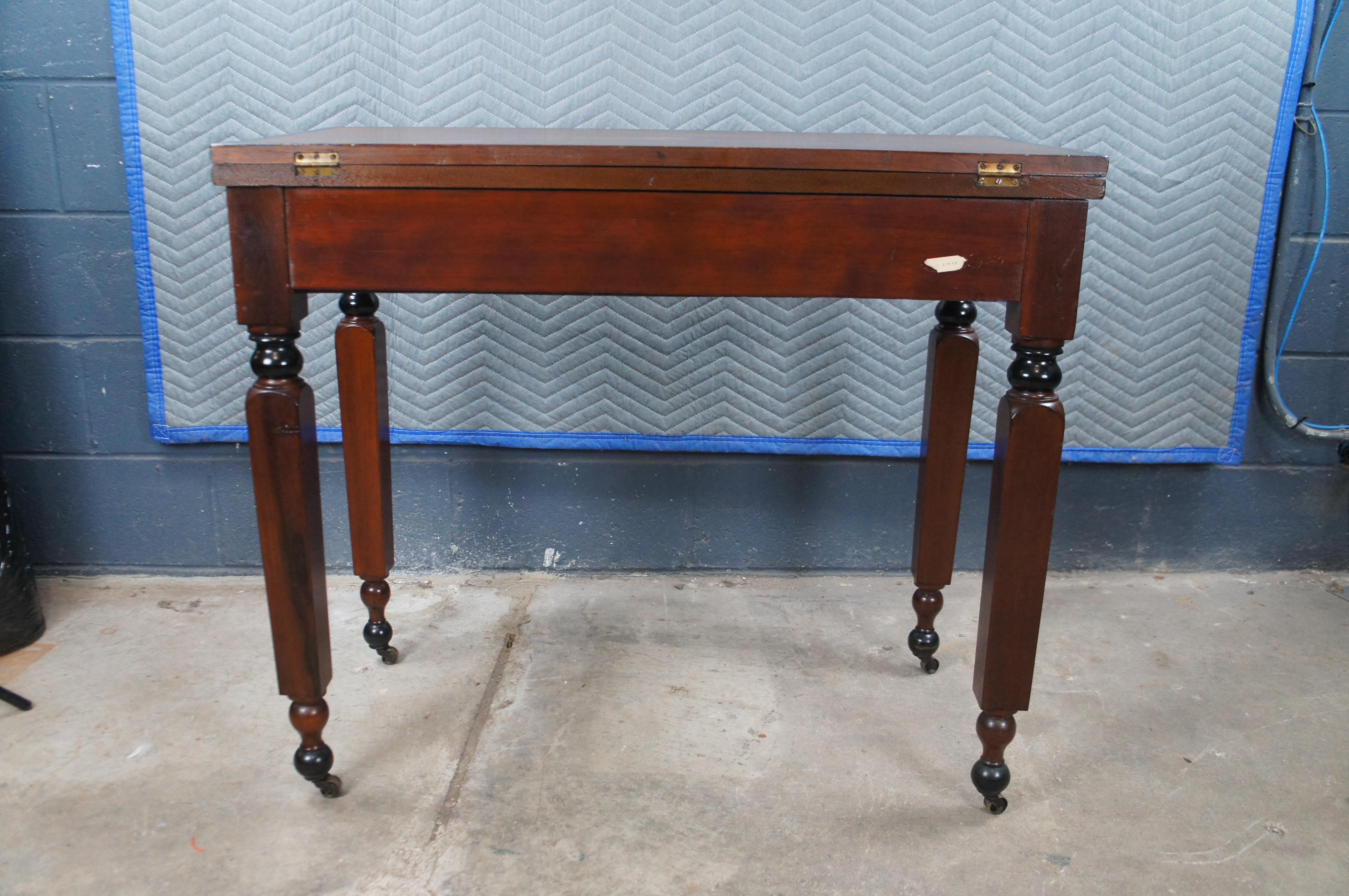 Antique Victorian Empire Ebonized Mahogany Flip Top Game Card Parlor Table For Sale 10