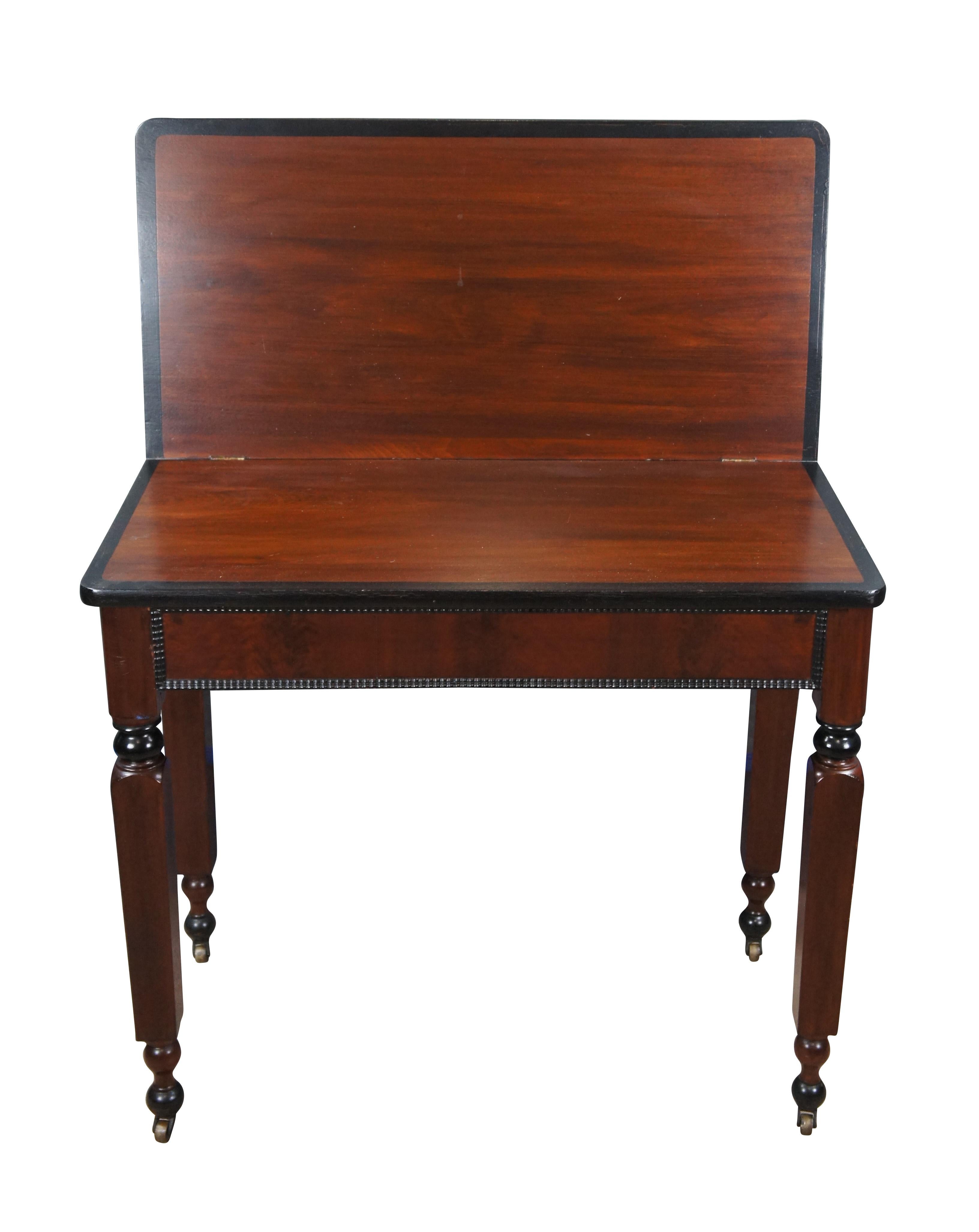 American Empire Antique Victorian Empire Ebonized Mahogany Flip Top Game Card Parlor Table For Sale