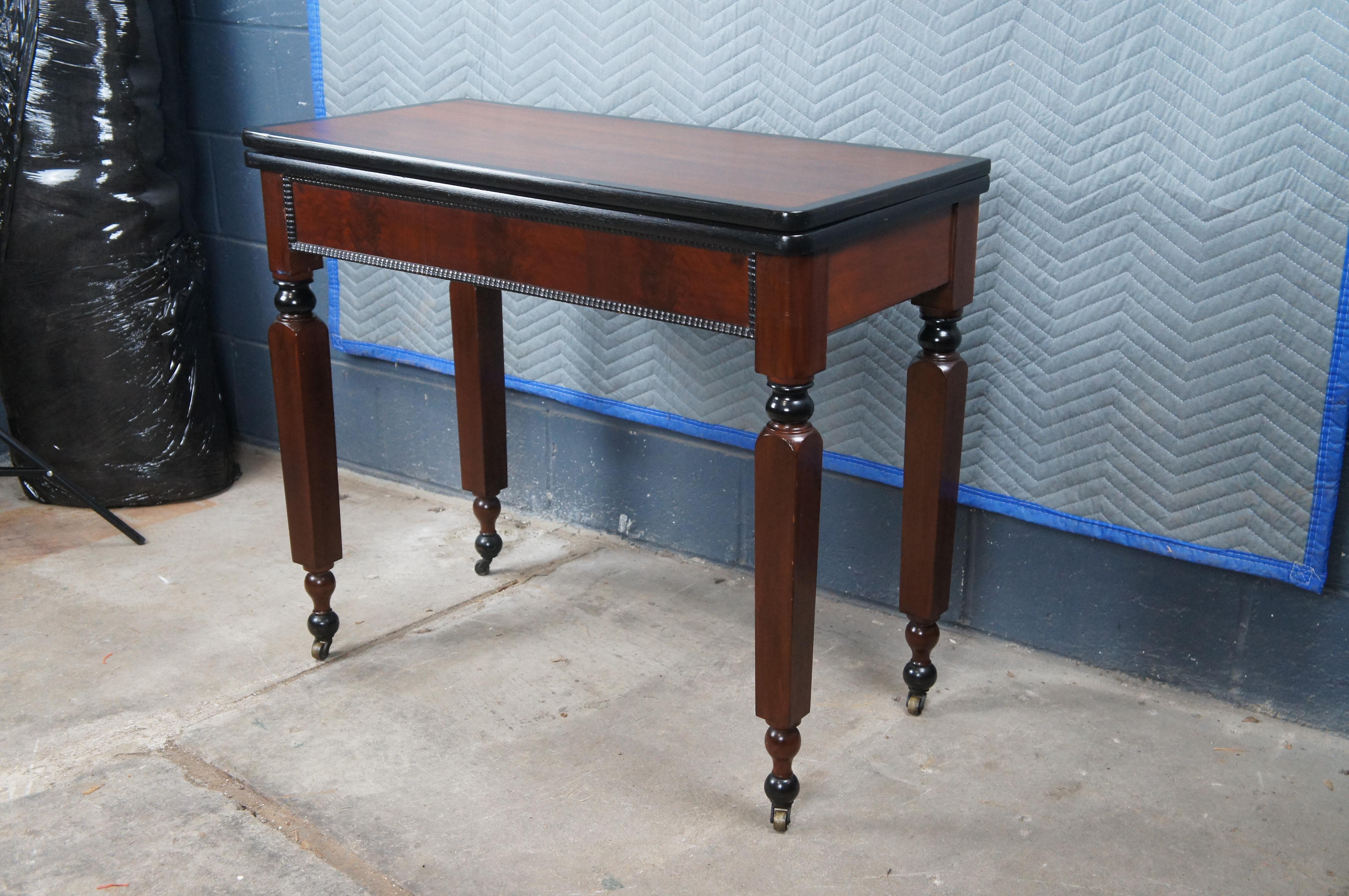 Antique Victorian Empire Ebonized Mahogany Flip Top Game Card Parlor Table In Good Condition For Sale In Dayton, OH