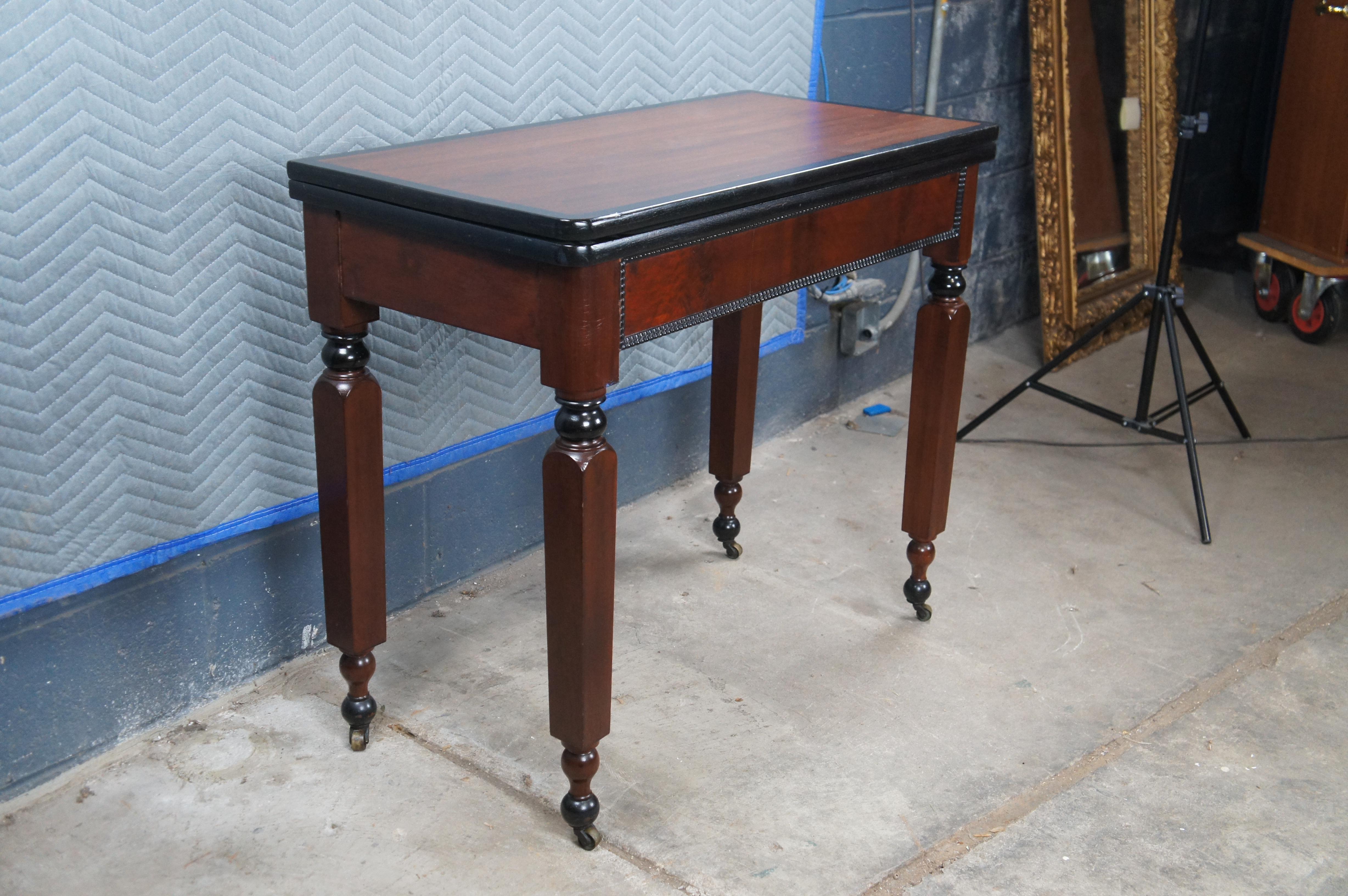 19th Century Antique Victorian Empire Ebonized Mahogany Flip Top Game Card Parlor Table For Sale
