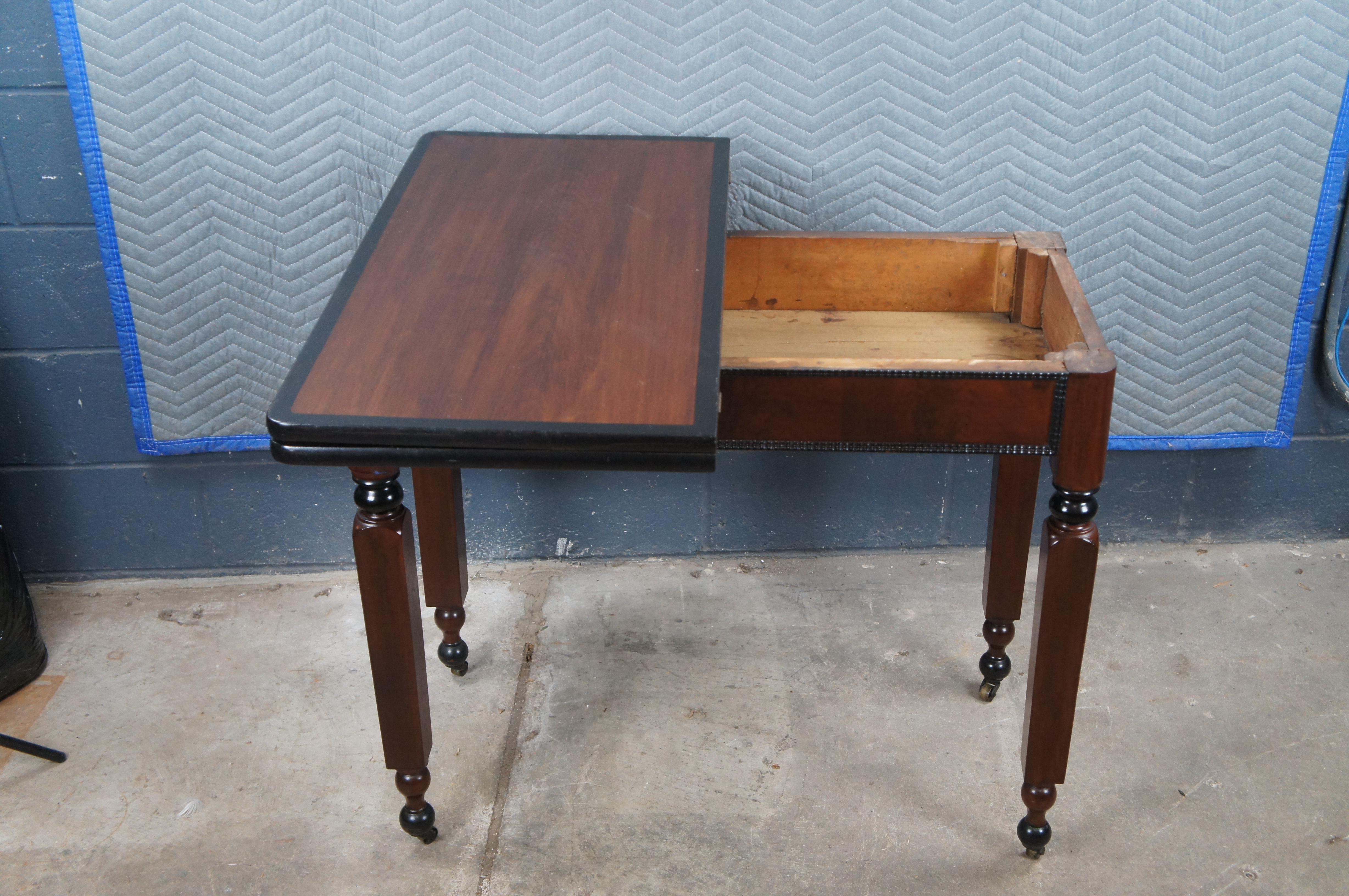Antique Victorian Empire Ebonized Mahogany Flip Top Game Card Parlor Table For Sale 3