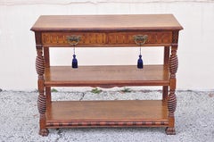 Antique Victorian Empire Oak Wood Spiral Carved 2 Drawer Server Buffet Table