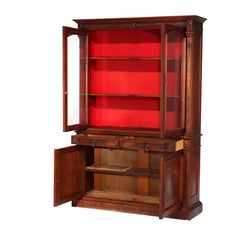 Antique Victorian Empire Walnut & Burl Step Back Bookcase C1880