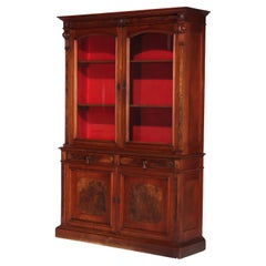 Antique Victorian Empire Walnut & Burl Step Back Bookcase C1880