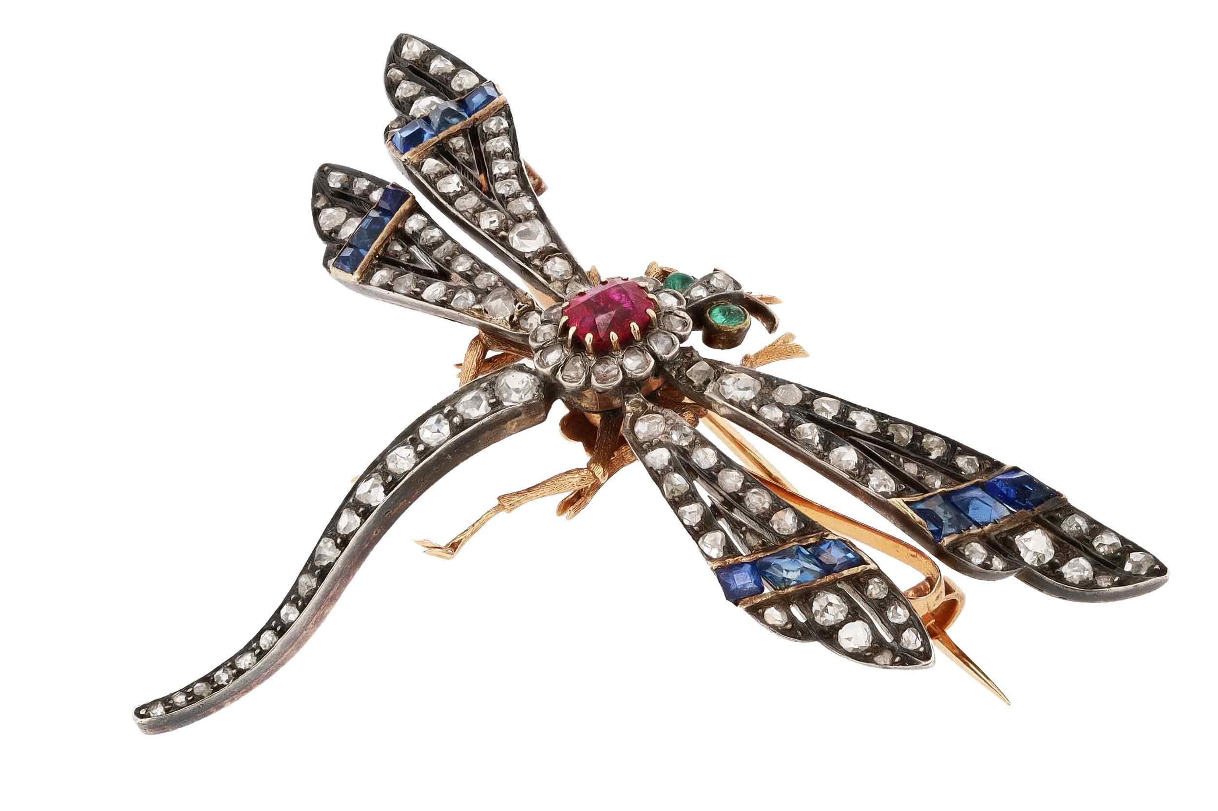 Women's or Men's Antique Victorian En Tremblant Diamond Dragonfly Brooch For Sale