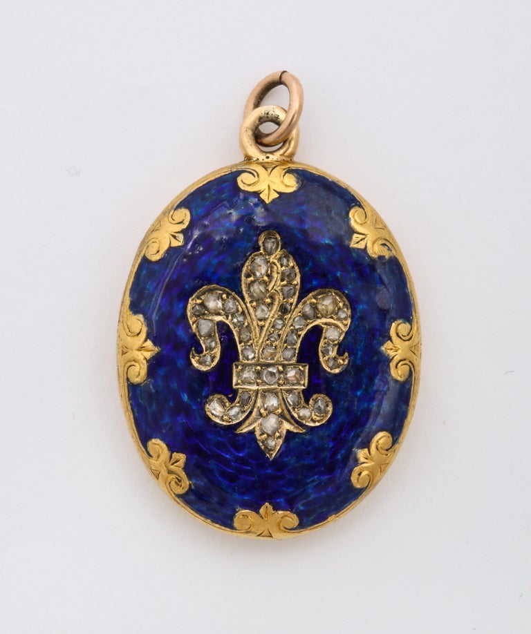 Antique Victorian Enamel and Diamond Locket For Sale at 1stdibs