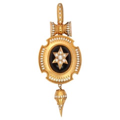 Antique Victorian Enamel and Natural Pearl Pendant
