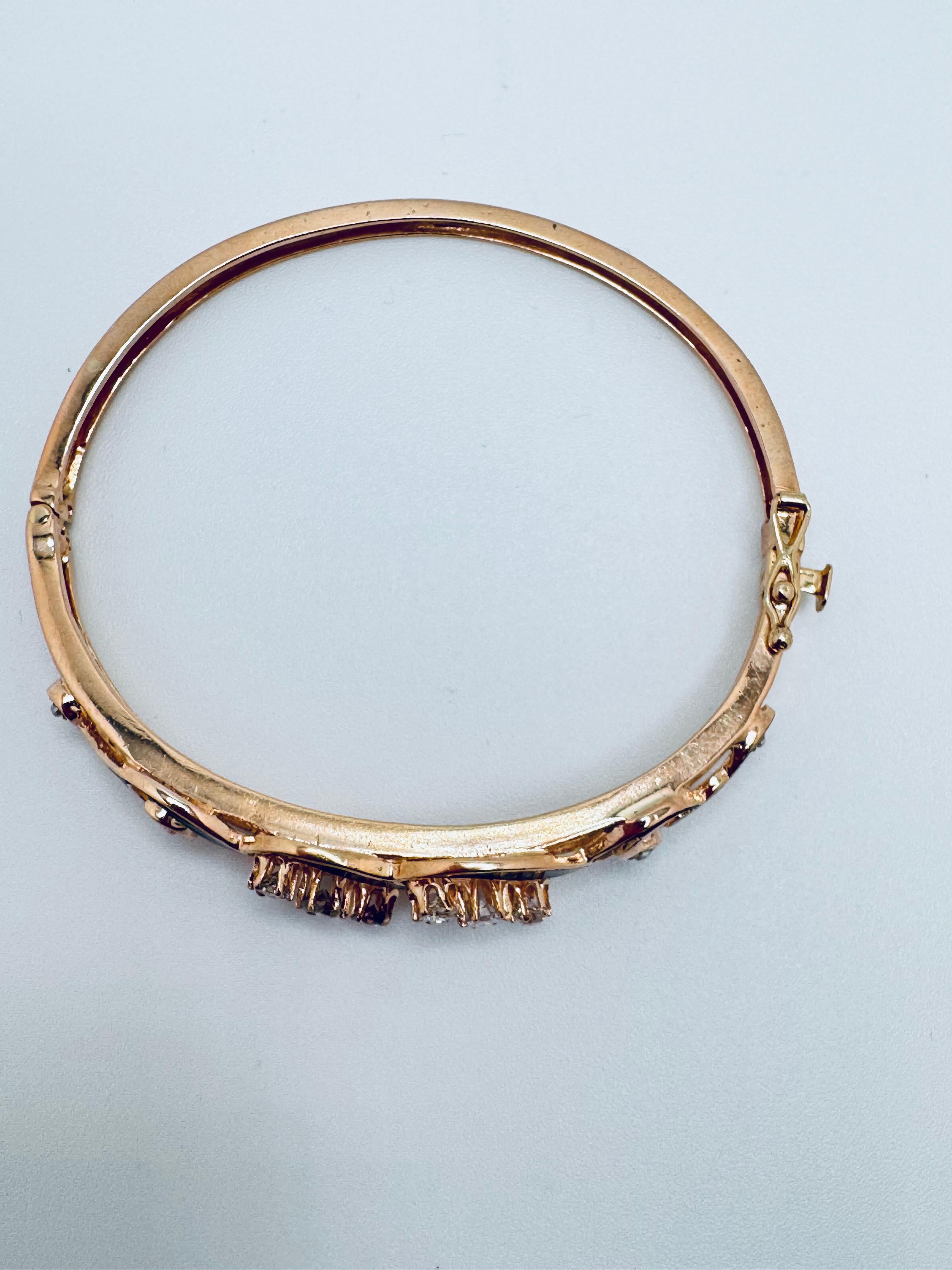 Round Cut Antique Victorian Enamel Bangle with Old Mine Cut Diamonds For Sale