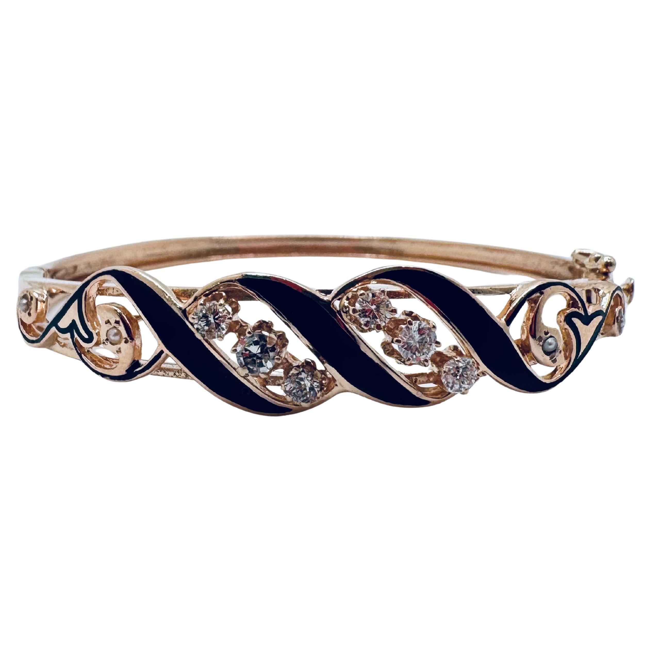 Antique Victorian Enamel Bangle with Old Mine Cut Diamonds