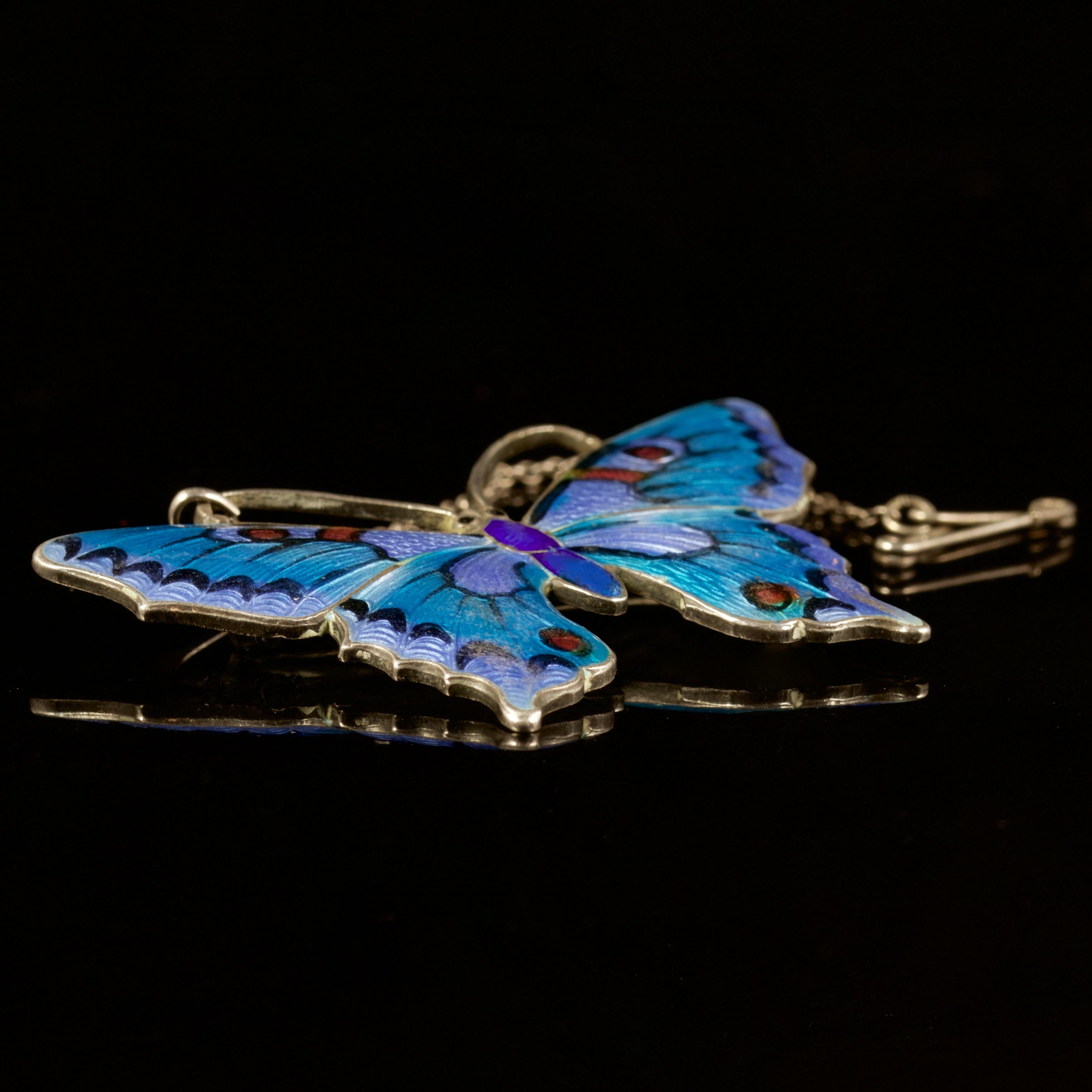 Antique Victorian Enamel Butterfly Silver, circa 1900 In Excellent Condition In Lancaster, Lancashire