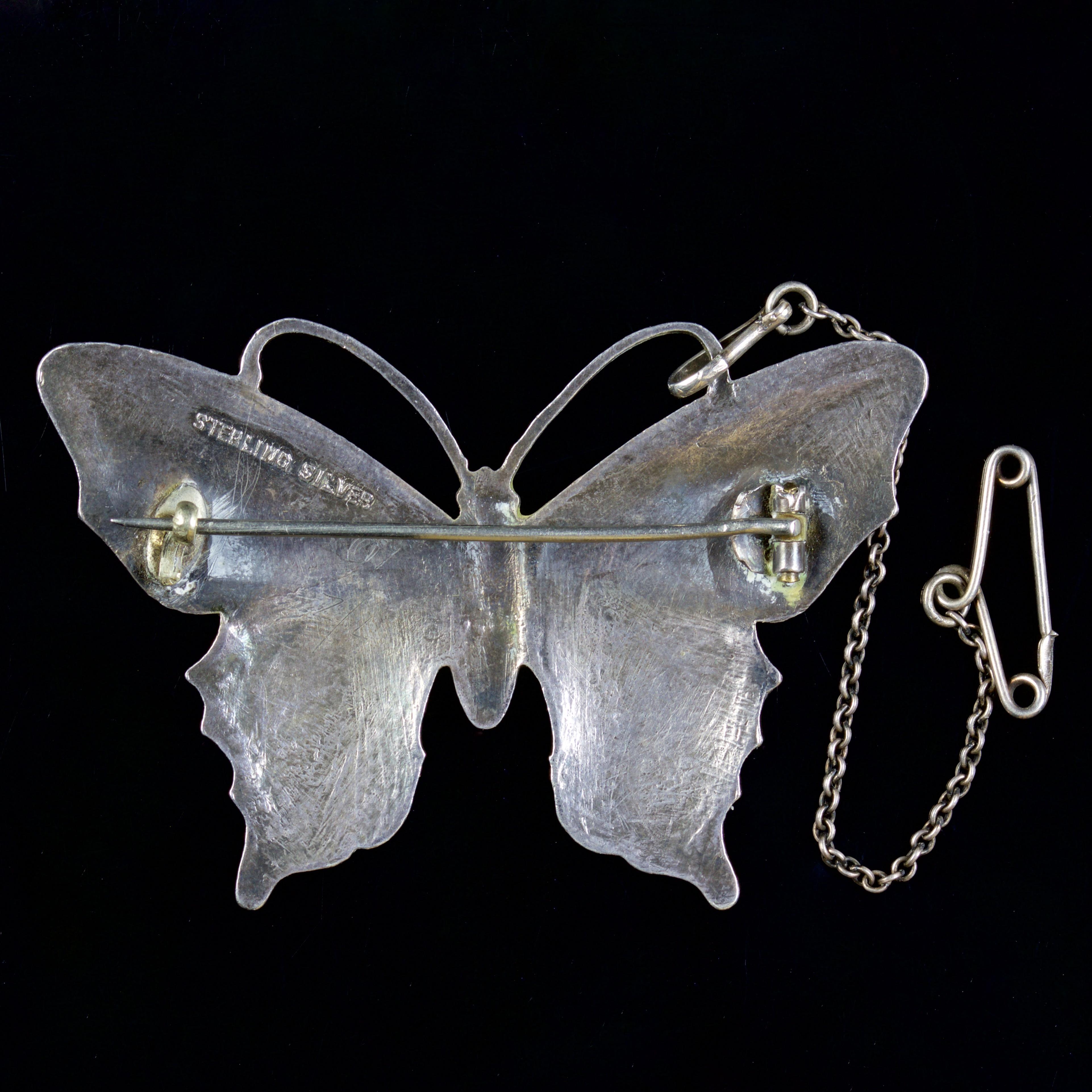 Women's Antique Victorian Enamel Butterfly Silver, circa 1900
