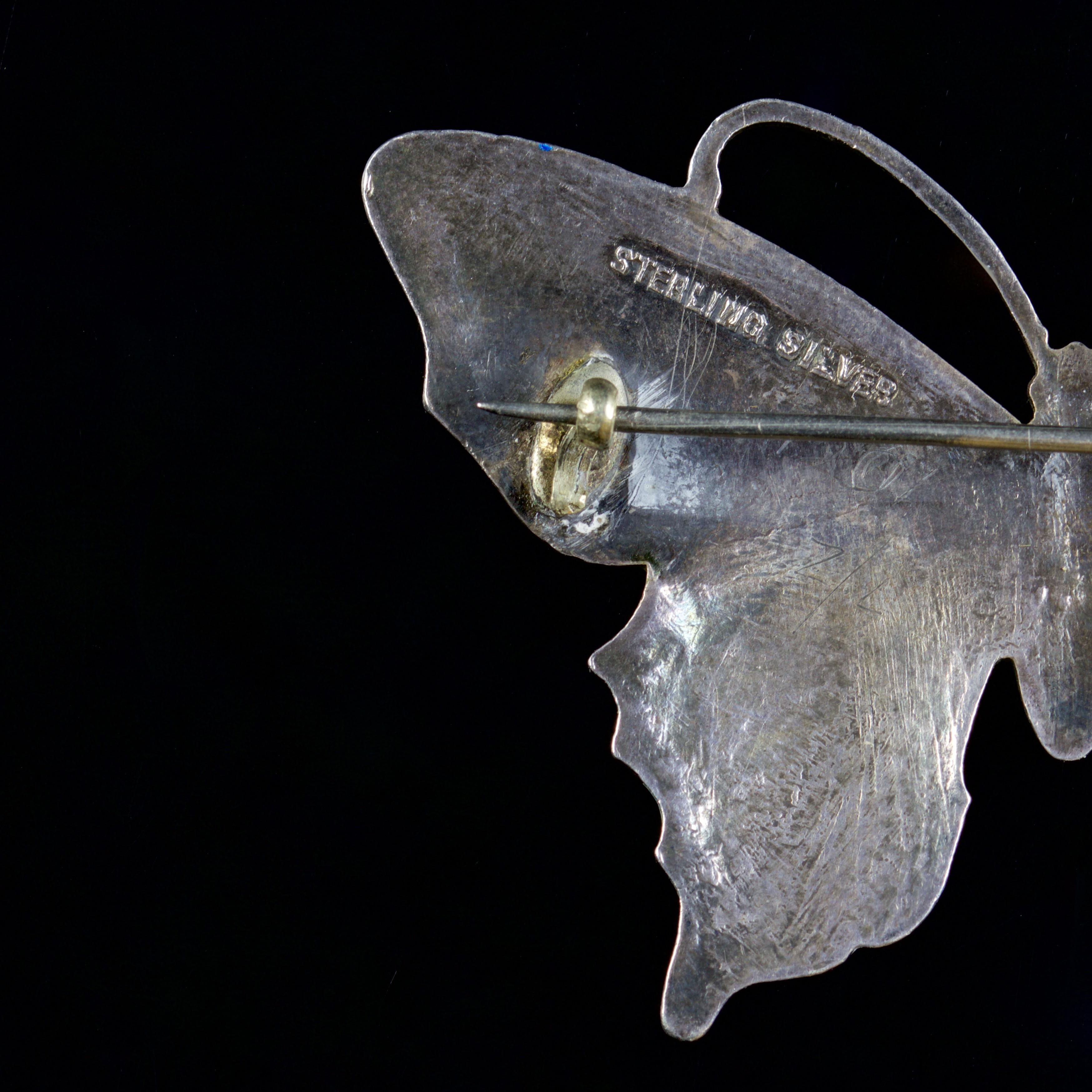 Antique Victorian Enamel Butterfly Silver, circa 1900 1