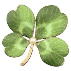 Antike viktorianische Emaille Klee-Anhänger & Pin 14k Gold