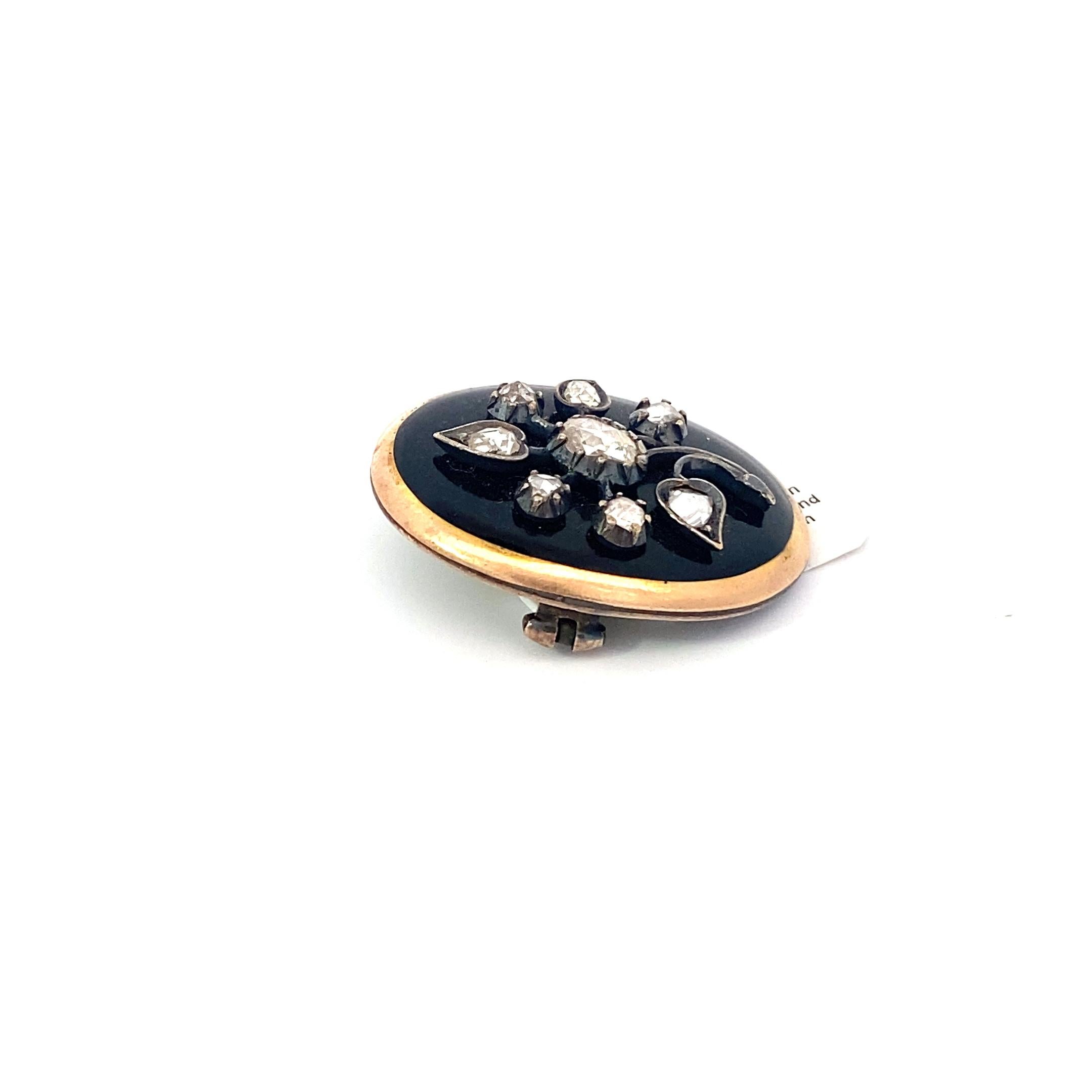 Antike viktorianische Emaille & Diamant Medaillon Brosche im Zustand „Gut“ im Angebot in Brooklyn, NY