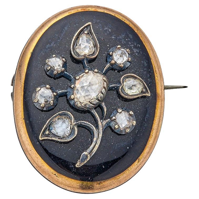 Antique Victorian Enamel & Diamond Locket Brooch For Sale