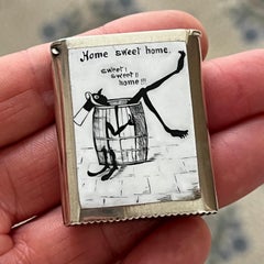 Antique Victorian Enamel "Home Sweet Home" 925 Silver Vesta Case, 1890